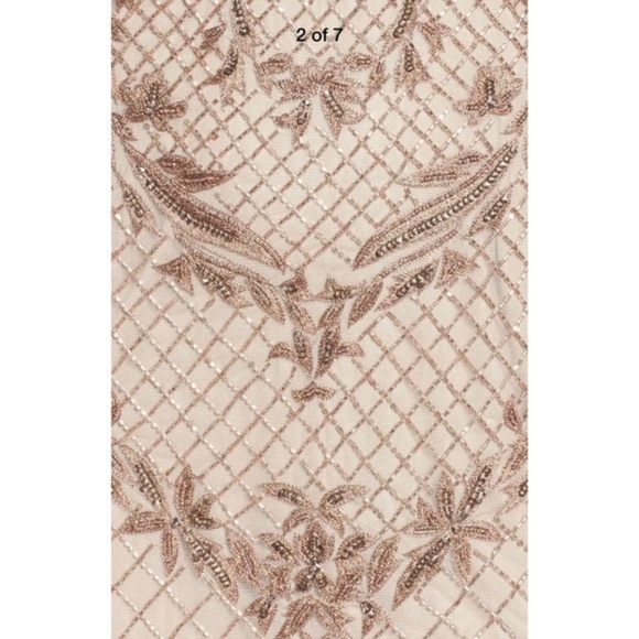 NWT $379 Adrianna Papell Beaded‎ Mesh Mermaid Gown Floral Biscotti [SZ 8 ] - Picture 8 of 12